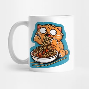 Cat eating spaghetti meme Mug